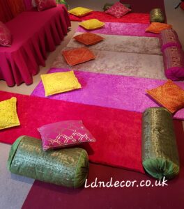Mehndi mattresses and gadlas for hire in London. 